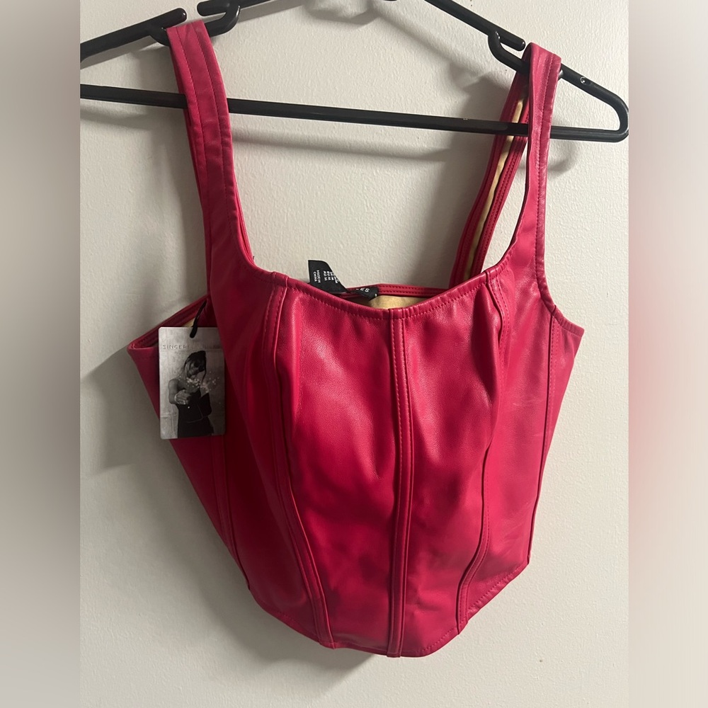 NWT. Pleather hot pink top